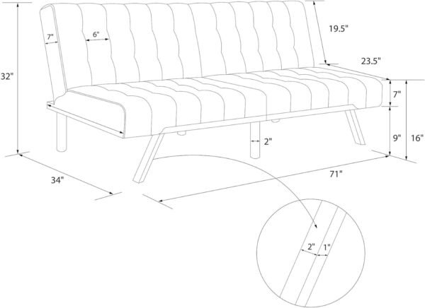DHP Emily Futon With Chrome Legs, Pink Velvet - Image 9