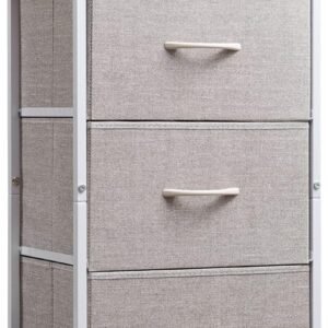 Somdot Nightstand, 3 Drawer Dresser for Bedroom, Bedside Table Night Stand End Table with Fabric Bins for Bedroom Nursery Closet Dorm Living Room, Ash Grey