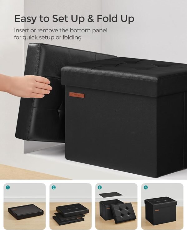 SONGMICS Small Folding Storage Ottoman, Foot Rest Stool, Cube Footrest, Synthetic Leather, 12.2 x 16.1 x 12.2 Inches, 286 lb Capacity, for Living Room, Bedroom, Dorm, Ink Black ULSF100B01 - Image 6