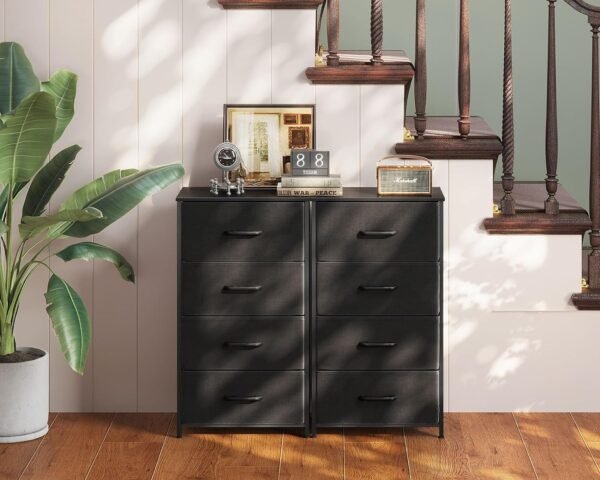 AODK Dresser for Bedroom with 4 Storage Drawers, Small Dresser Chest of Drawers Fabric Dresser with Sturdy Steel Frame, Black - Image 8