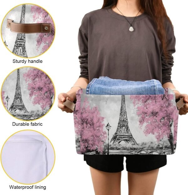 Kelekey Paris Eiffel Tower Flower Large Storage Basket Collapsible Storage Bin Organizer Cube Laundry Hamper for Clothes Bedroom Nursery Toys Shelf College Dorm - Image 8