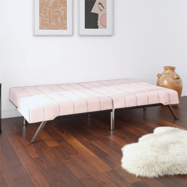 DHP Emily Futon With Chrome Legs, Pink Velvet - Image 4