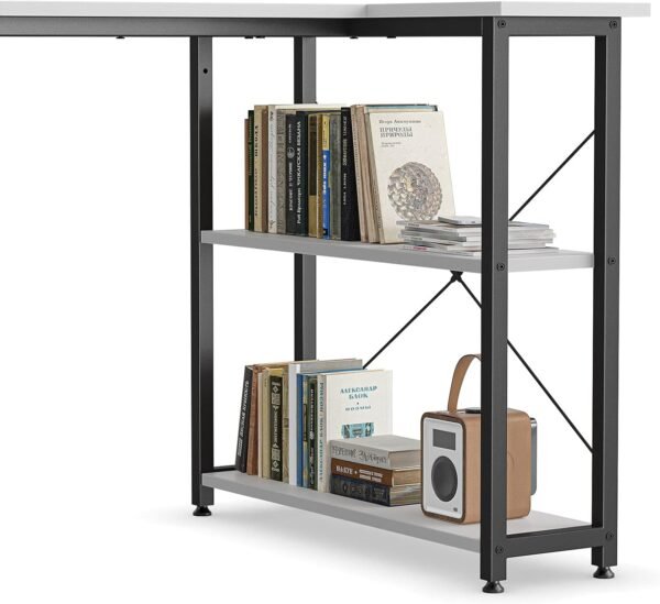 CubiCubi L Shaped Desk, 40 Inch Computer Desk with Reversible Storage Shelves Home Office Corner Desk Study Writing Table, White Top/Black Leg - Image 4