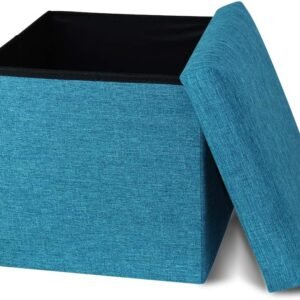 Folding Storage Ottoman Storage Cube Seat Foot Rest Stool with Memory Foam for Space Saving, Square Ottoman 11.8×11.8×11.8 inches, Teal