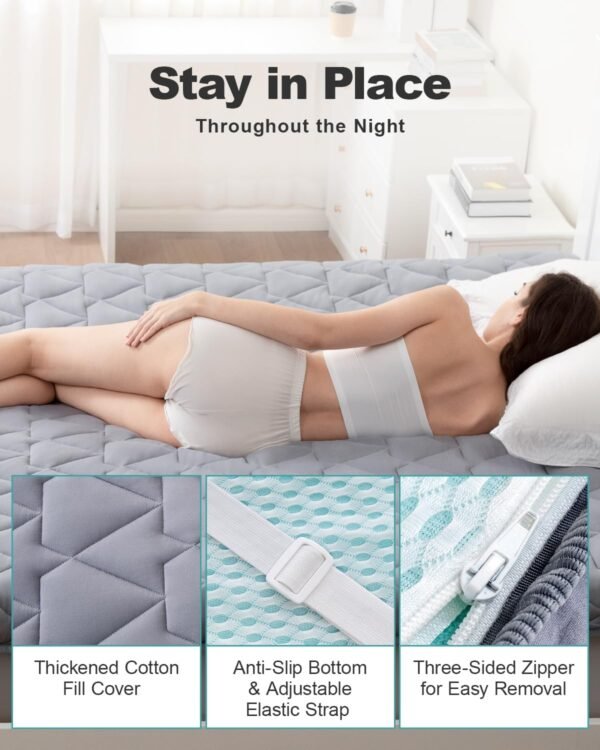 3 Inch Gel Cooling Memory Foam Mattress Topper Twin, Cool Mattress Pad with Removable Knitted Cotton Cover for Back Pain Pressure Relief, CertiPUR-US and OEKO-TEX Certified, Gray - Image 4