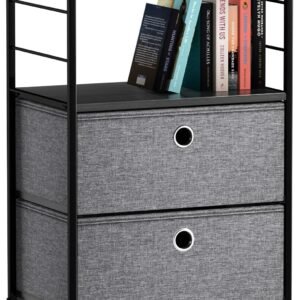 Sorbus Nightstand 2-Drawer Shelf Storage – Bedside Furniture & End Table Chest Dresser with Steel Frame, Wood Top & Easy Pull Fabric Bins for Home, Bedroom, Closets, Bathroom, Office & College Dorm