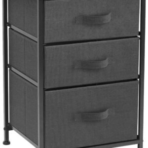 Sorbus Nightstand with 3 Drawers – Bedside Furniture & Accent End Table Chest for Home, Bedroom Accessories, Office, College Dorm, Steel Frame, Wood Top, Easy Pull Fabric Bins