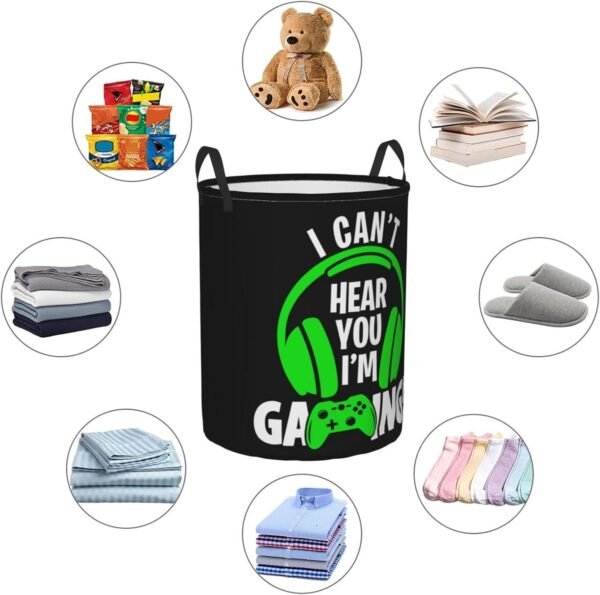 Headphones And Gamepad Round Laundry Hamper Storage Basket Toys Clothes Organizer Bin For Home Bathroom Bedroom Dorm Nursery, 38L - Image 6