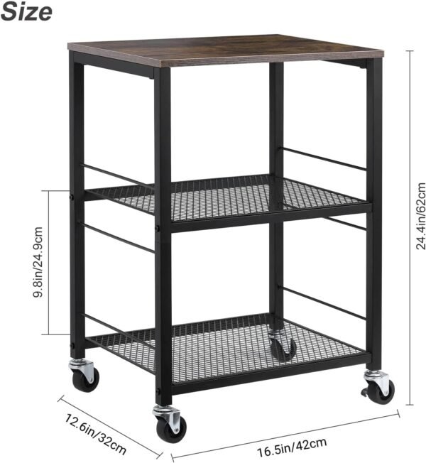 LIANTRAL 3 Tier Rolling Cart, Brown Kitchen Carts on Wheels with Storage, Multifunctional Utility Cart for Kitchen, Bathroom, Living Room, Bar, Office - Image 7