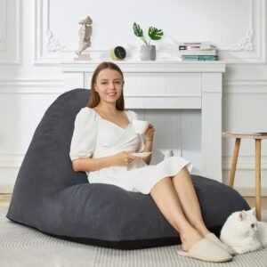 Homguava Bean Bag Chair Sofa Memory Foam Pre-filled Bean Bag Chairs Stuffed Beanbag Sofa Lazy Bean Bag Sofa for Adults, Bean Bag Couch for Gaming, Reading & Relaxing(Linen, Dark Grey)