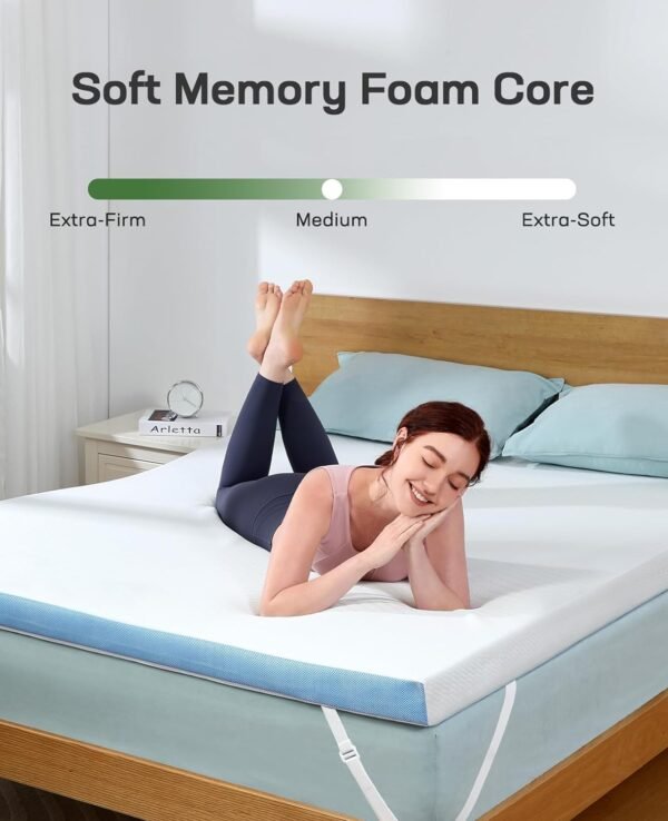 Marsail 3-Inch Twin XL Mattress Topper with Cool Cover, Breathable Gel Memory Foam Mattress Topper with Elastic Straps & Anti-Slip Bottom for Body Pain Relief, CertiPUR-US Certified, MSMT11W-TXL3 - Image 2