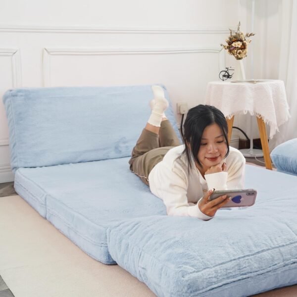 N&V Medium Folding Matress Sofa Bean Bag Bed, Foam Filling Folding Matress Sofa, Includes Removable and Machine Washable Cover, Soft Premium Faux Fur, Medium, Grey - Image 5