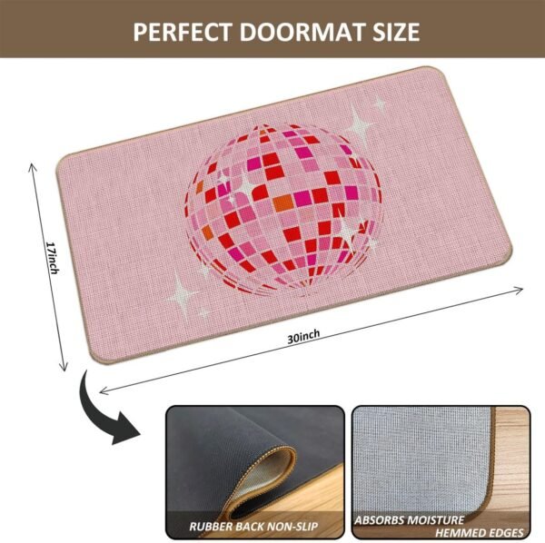 Preppy Hot Pink Disco Ball Front Door Mat Mats Indoor Outdoor Entrance,Preppy Disco Ball College Dorm Room Decor,17"X30" - Image 3