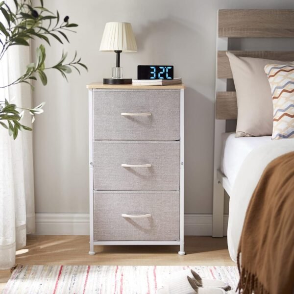 Somdot Nightstand, 3 Drawer Dresser for Bedroom, Bedside Table Night Stand End Table with Fabric Bins for Bedroom Nursery Closet Dorm Living Room, Ash Grey - Image 2