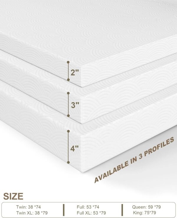 3" Twin Extra Long Memory Foam Mattress Topper, [Removable] [Washable] Cover and [Adjustable] Straps, CertiPUR-US Certified Mattress Topper Twin XL for College Dorm- White - Image 8