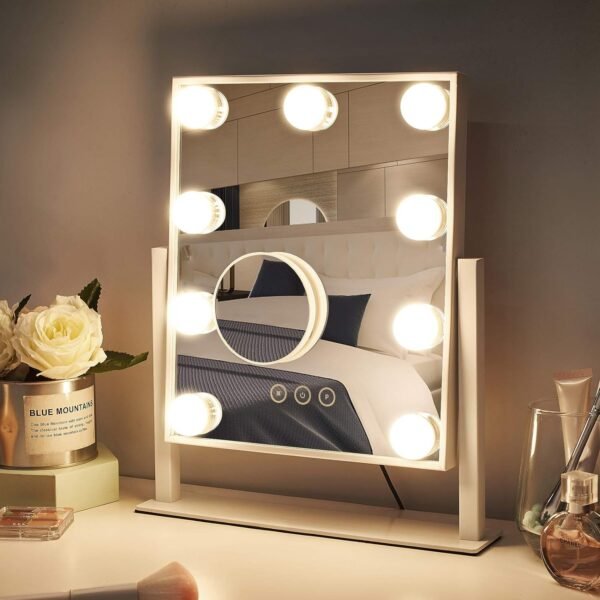 Vanity Mirror with Lights, Makeup Mirror with Lights,3 Color Lighting Modes Detachable 10X Magnification Mirror Touch Control,360°Rotation, White. - Image 7