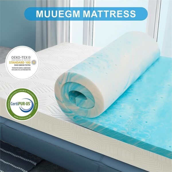 MUUEGM 2 Inch Memory Foam Mattress Topper Twin Size,Cooling Gel Infused Twin Mattress Pad for Pressure Back Pain Relief,Ventilated Soft Bed Topper for College Dorm Single Bed,CertiPUR-US Certified - Image 2