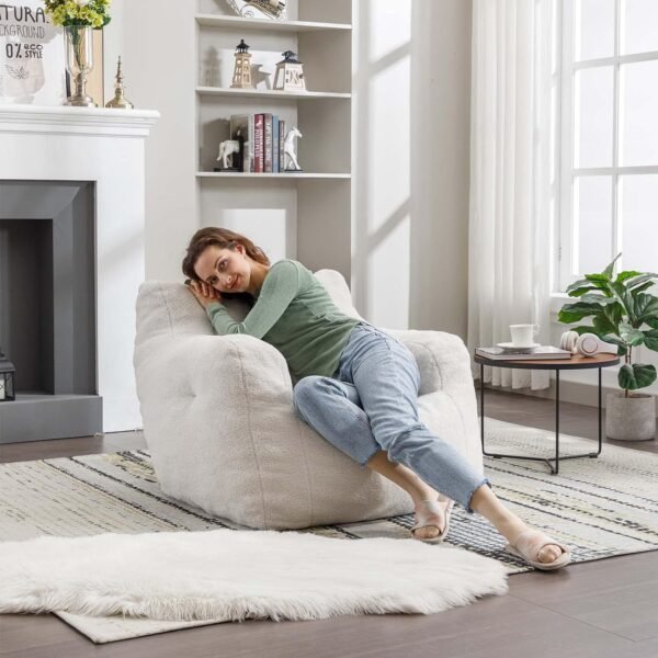 Antetek Bean Bag Chairs for Adults & Kids, Modern Teddy Fabric Accent Chair Ultra Soft Sofa Chair for Living Room, Bedroom, Apartment,Ivory - Image 9