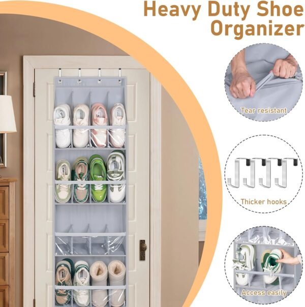 MISSLO 20 Pairs Over The Door Shoe Organizer for Closet Narrow Hanging Shoe Rack for Door Hanger Deep Pocket Door Shoe Holder Storage for Boots, Size 13 Sneakers, Grey - Image 5