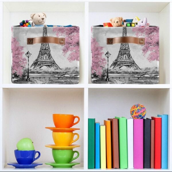 Kelekey Paris Eiffel Tower Flower Large Storage Basket Collapsible Storage Bin Organizer Cube Laundry Hamper for Clothes Bedroom Nursery Toys Shelf College Dorm - Image 6
