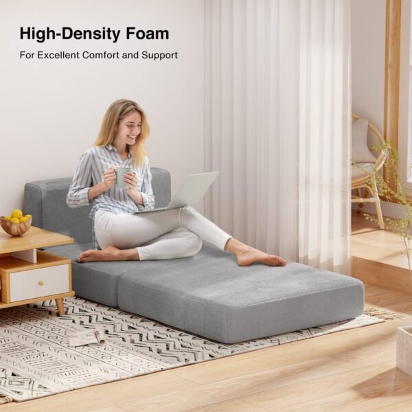 Aiho Folding Sleeper Sofa Chair Bed, Memory Foam Floor Couch, Modern Linen Fabric Removable Cover, for Living Room/Apartment/Dorm/Loft (Light Grey) - Image 7