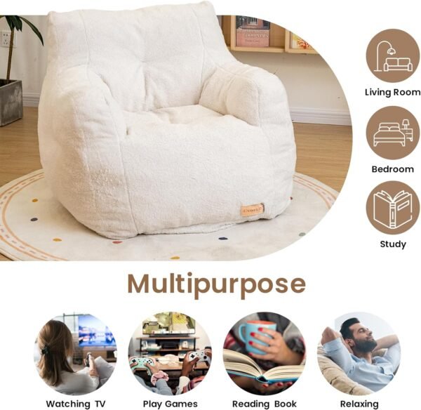 Bean Bag Chair with Filler, Bean Bag Sofa with Tufted Soft Stuffed Filling, Fluffy and Lazy Sofa, Comfy Cozy BeanBag Chairs with Memory Foam for Dorm, Apartment, Living Room (White) - Image 7