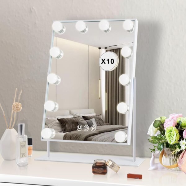 Hansong Vanity Mirror with Lights Makeup Mirror with Lights 12 Dimmable Bulbs Hollywood Lighted Makeup Mirror Detachable 10x Magnification 3 Color Lighting Modes - Image 6