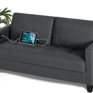 STHOUYN Comfy Loveseat Sofa Small Grey Couch Small Spaces, Small Love Seat Bedroom, Mid Century Modern Couches Living Room Dorm Office, 2 Seater Couch Deep Seat Sofas, 57”W (Dark Grey (Loveseat))