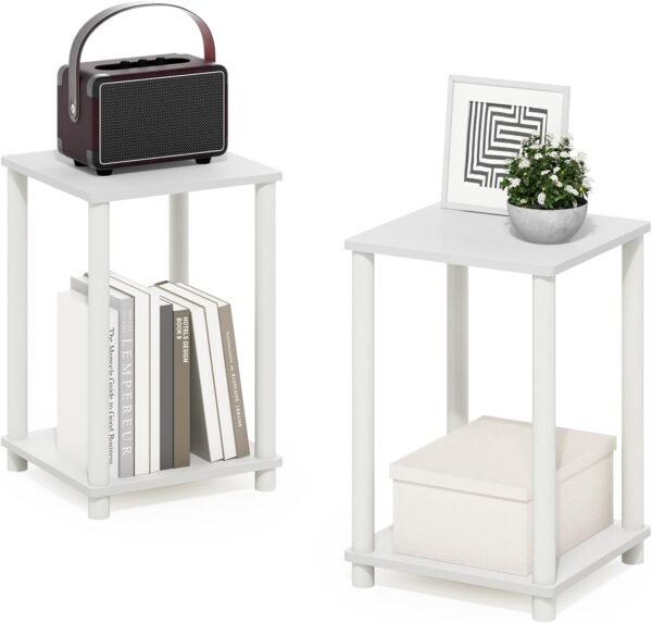 Furinno Turn-N-Tube Haydn End Side Night Stand/Bedside Table, 2-Pack, 2-Tiers, White/White - Image 6