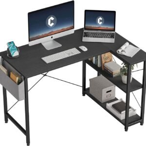 CubiCubi L Shaped Desk, 40″ Computer Desk with Reversible Storage Shelves Home Office Corner Desk Study Writing Gaming Table, Black