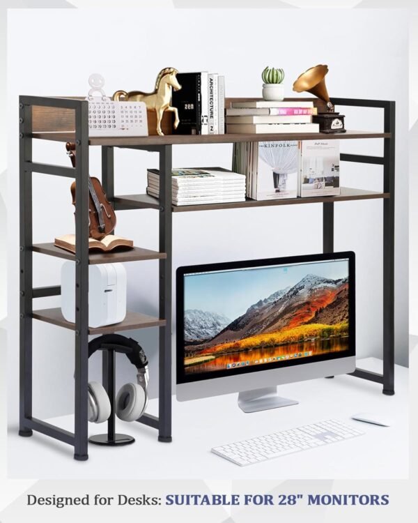 Desktop Bookshelf, 2-Tier Multipurpose Wood Bookcase for Computer Desk, Countertop Storage Hutch Display Rack Organizer for Dorm Office Home - Brown - Image 6