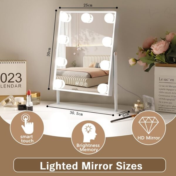 Hansong Vanity Mirror with Lights Lighted Makeup Mirror with 9 LED Bulbs Plug in Light Up Makeup Mirror with Lights 360 Rotation with 10x Magnifying Mirror Tabletop - Image 4