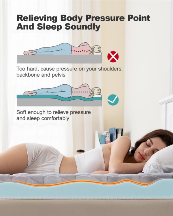 3 Inch Gel Cooling Memory Foam Mattress Topper Twin, Cool Mattress Pad with Removable Knitted Cotton Cover for Back Pain Pressure Relief, CertiPUR-US and OEKO-TEX Certified, Gray - Image 2