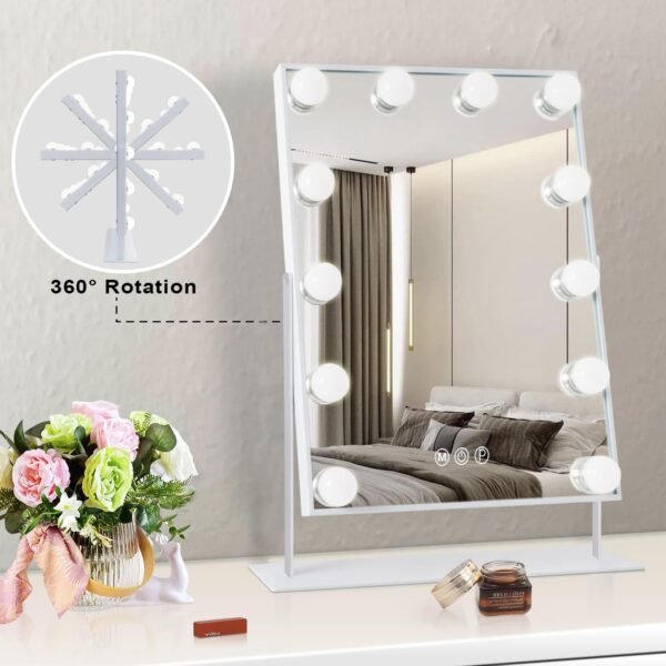 Hansong Vanity Mirror with Lights Makeup Mirror with Lights 12 Dimmable Bulbs Hollywood Lighted Makeup Mirror Detachable 10x Magnification 3 Color Lighting Modes - Image 4