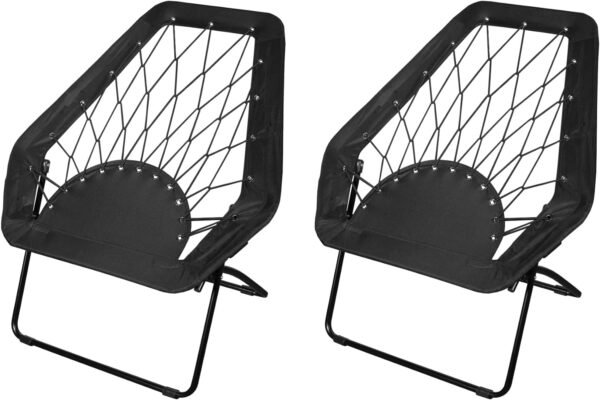 Zenithen Foldable Portable Black Hexagon Folding Bungee Chair, Perfect for Dorm Rooms, Bed Rooms, and Living Room, Use for Reading, Studying or Gaming, Black, 32" (Pack of 2)