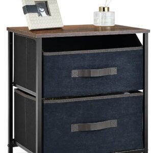 Giantex Nightstand with 2 Drawers, End Table Small Dresser w/Removable Fabric Bins & Wood Top, Sturdy Metal Frame, Pull Handle, Bedside Table for Home Bedroom College Dorm (1)