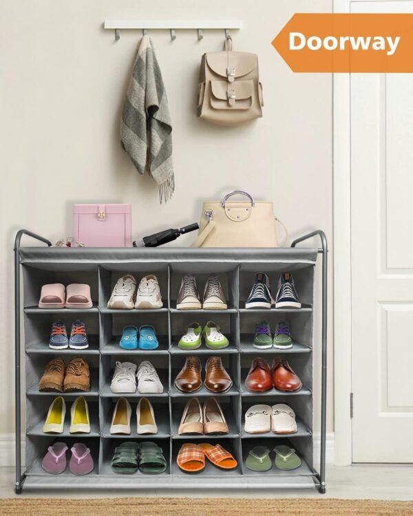 MULISOFT 20-Grid Shoe Rack Organizer Large Capacity, Shoe Cubby for Better Shoe Care, Space-saving Cubby Shoe Rack, Shoe Organizer Cubby Easy to Move for Entryway, Closet, Dormitories, Garage, Grey - Image 6