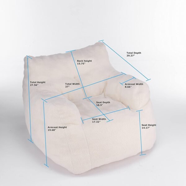 Antetek Bean Bag Chairs for Adults & Kids, Modern Teddy Fabric Accent Chair Ultra Soft Sofa Chair for Living Room, Bedroom, Apartment,Ivory - Image 7