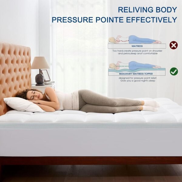 Bedluxury Dual Layer 3 Inch Memory Foam Mattress Topper Full Size，2 Inch Gel Memory Foam and 1 Inch Cooling Pillow Top Mattress Pad Cover for Back Pain，Comfort Support & Pressure Relief - Image 5