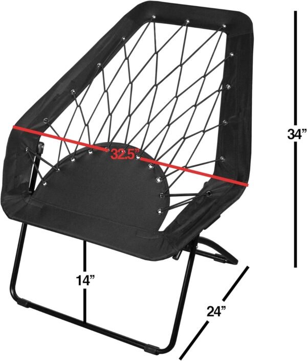 Zenithen Foldable Portable Black Hexagon Folding Bungee Chair, Perfect for Dorm Rooms, Bed Rooms, and Living Room, Use for Reading, Studying or Gaming, Black, 32" (Pack of 2) - Image 3