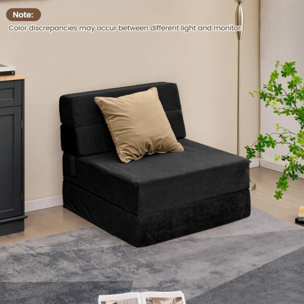 Giantex Convertible Sofa Bed, Floor Couch Sleeper, Folding Futon Guest Bed, Modern Chaise Lounge Upholstered Padded Cushion, Large Accent Chair Living Room Bedroom Black - Image 4