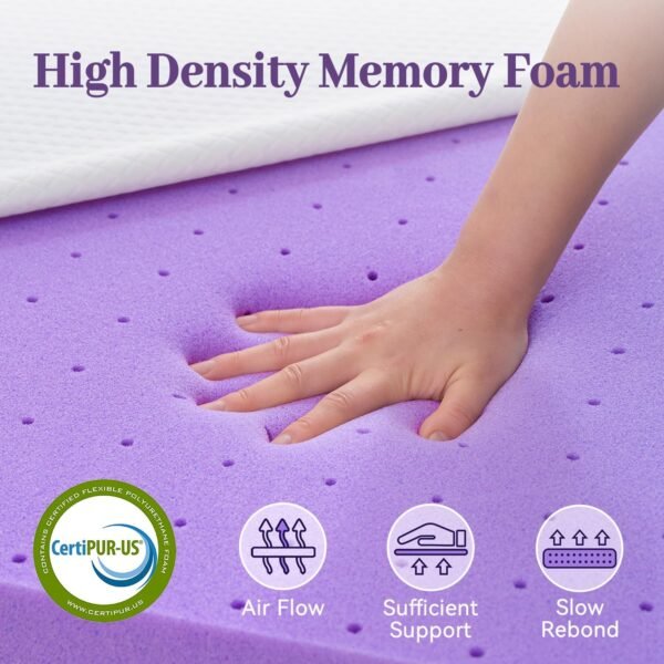 SINWEEK 2 Inch Gel Memory Foam Mattress Topper Twin Size, Ventilated High Density Pad for Back Pain, Bed Topper with Removable Soft Cover, CertiPUR-US Certified - Image 5