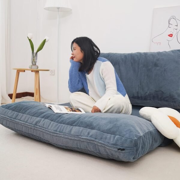 N&V Medium Folding Matress Sofa Bean Bag Bed, Foam Filling Folding Matress Sofa, Includes Removable and Machine Washable Cover, Soft Premium Faux Fur, Medium, Blue - Image 8