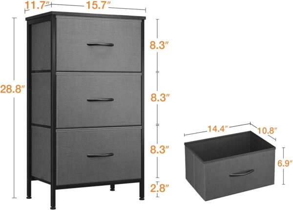 KKL Dresser for Bedroom with 3 Drawers, Fabric Storage Nightstands, Small Chest of Drawers, Bedside Table with Removable Bins Organizer Unit for Living Room Closet College Dorm Office, Dark Grey - Image 3