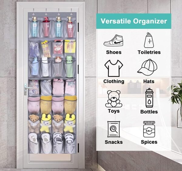 MISSLO 28 Large Pockets Hanging Shoe Rack Door Shoe Organizer Hanging Shoe Storage Hanger for Closet Mesh Holder, Grey - Image 6