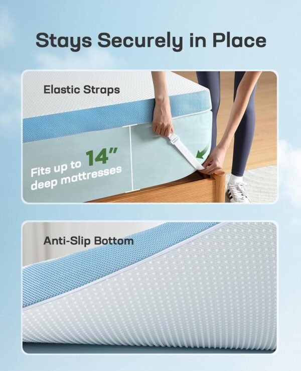 Marsail 3-Inch Twin XL Mattress Topper with Cool Cover, Breathable Gel Memory Foam Mattress Topper with Elastic Straps & Anti-Slip Bottom for Body Pain Relief, CertiPUR-US Certified, MSMT11W-TXL3 - Image 5