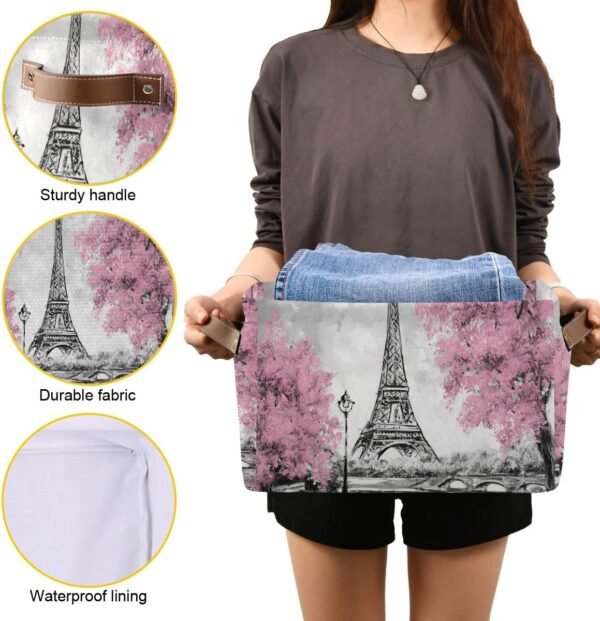 Kelekey Paris Eiffel Tower Flower Large Storage Basket Collapsible Storage Bin Organizer Cube Laundry Hamper for Clothes Bedroom Nursery Toys Shelf College Dorm - Image 7