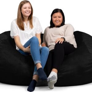 Big Joe Fuf XXL Foam Filled Bean Bag Chair with Removable Cover, Black Plush, Soft Polyester, 6 feet Giant, For adults