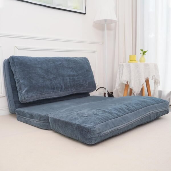 N&V Medium Folding Matress Sofa Bean Bag Bed, Foam Filling Folding Matress Sofa, Includes Removable and Machine Washable Cover, Soft Premium Faux Fur, Medium, Blue - Image 3