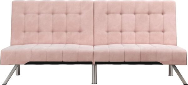 DHP Emily Futon With Chrome Legs, Pink Velvet - Image 6